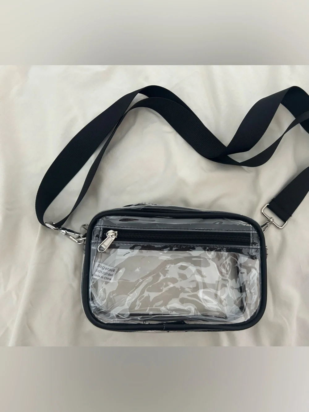 Clear Crossbody Shoulder Bag with Black Trim NWOT